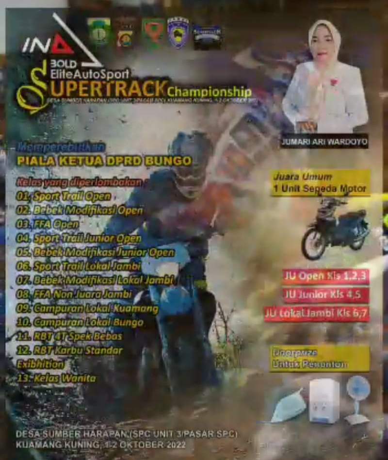 Rebut Piala Ketua DPRD Bungo,Dua Crosser Nasional Turut Meramaikan Event Inabold Blite Auto Supertrack Championship 2022