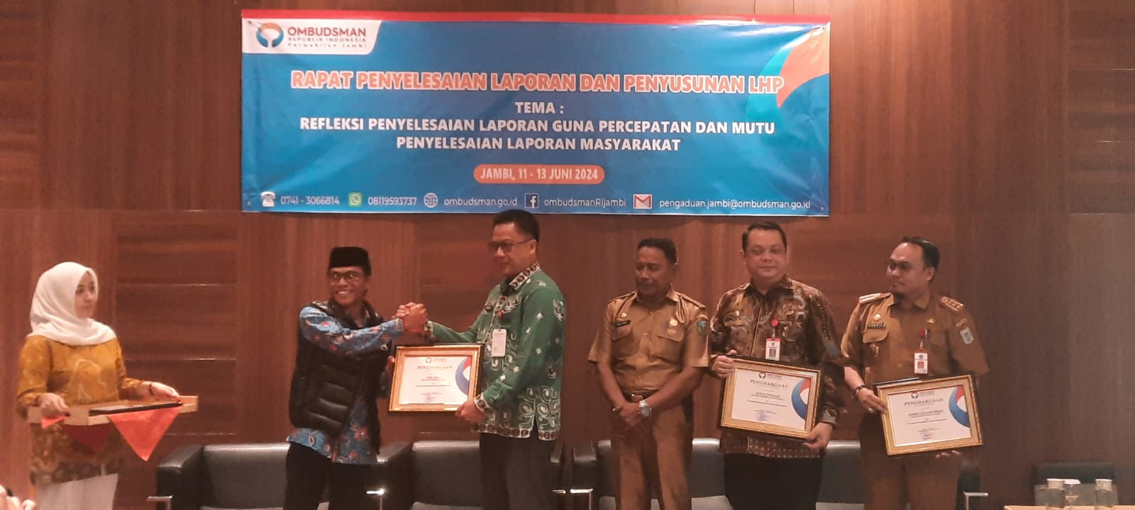 Dinilai Responsif Tangani Aduan Masyarakat,Dinas PMD Bungo Terima Piagam Penghargaan Dari Ombudsman RI Provinsi Jambi