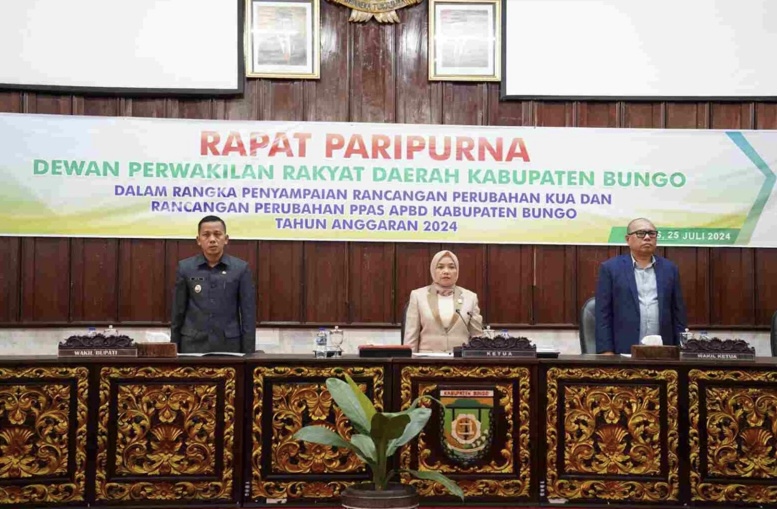 Dihadiri Wabup,DPRD Bungo Gelar Rapat Paripurna Terkait Penyampaian Rancangan Perubahan KUA dan Rancangan Perubahan PPAS APBD Bungo TA 2024