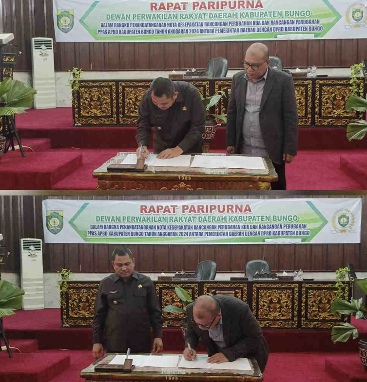 DPRD Bungo Bersama Pemda Kembali Gelar Rapat Paripurna Lanjutan Terkait Teken Nota Kesapakatan Perubahan KUA PPAS 2024