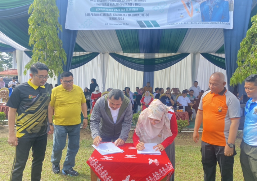 Bupati Bungo Tandatangani Nota Kesepakatan Antara Pemerintah Kabupaten Bungo Terkait Optimalisasi Jaminan Kesehatan Nasional Dengan BPJS Cabang Bungo
