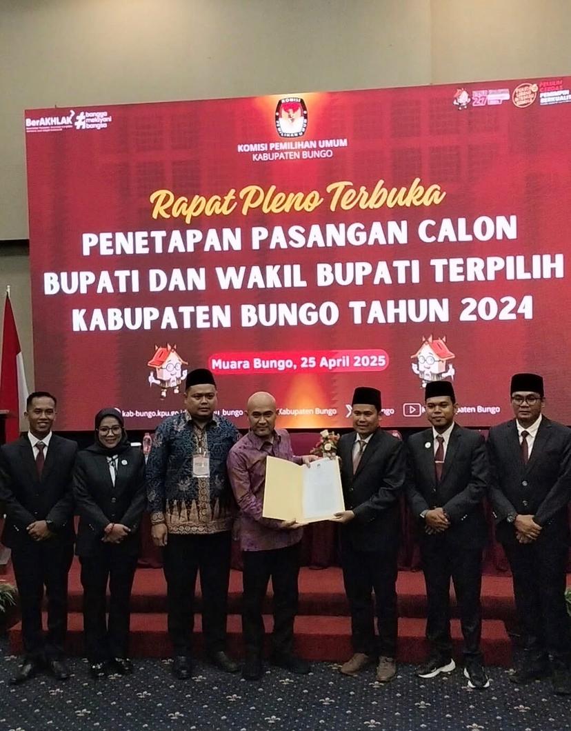 Sah !! KPU Bungo Tetapkan Dedy-Dayat Sebagai Bupati dan Wakil Bupati Bungo Terpilih Periode 2025-2030