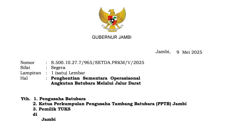 Gubernur Jambi Al Haris Hentikan Sementara Operasional Angkutan Batu Bara Guna Kelancaran Calon Jemaah Haji