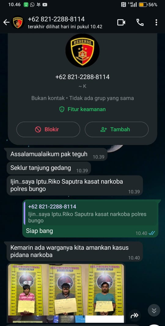 Modus Penipuan Catut Nama Kasatresnarkoba Polres Bungo, Oknum Minta Uang Rp50 Juta Kepada Keluarga Tersangka