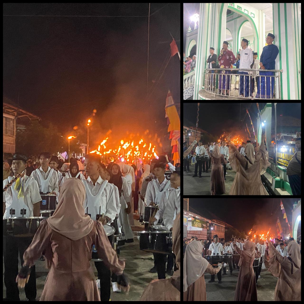 Semarak Menyambut Tahun Baru Islam 1447/H Pemdus Empelu Bersama Warga Gelar Pawai Obor Keliling dan Diiringin Penampilan Drumband dari SMAN 18 Bungo