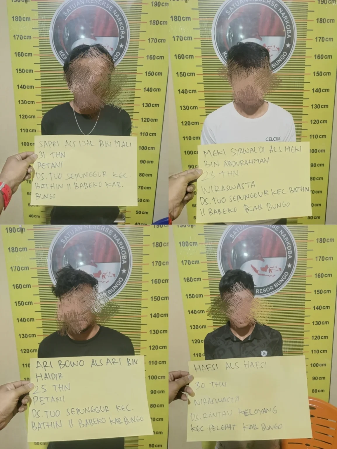 Satresnarkoba Polres Bungo Amankan Empat Orang Diduga Pengedar Narkotika Jenis Ektasi di Tempat Hiburan Karoke