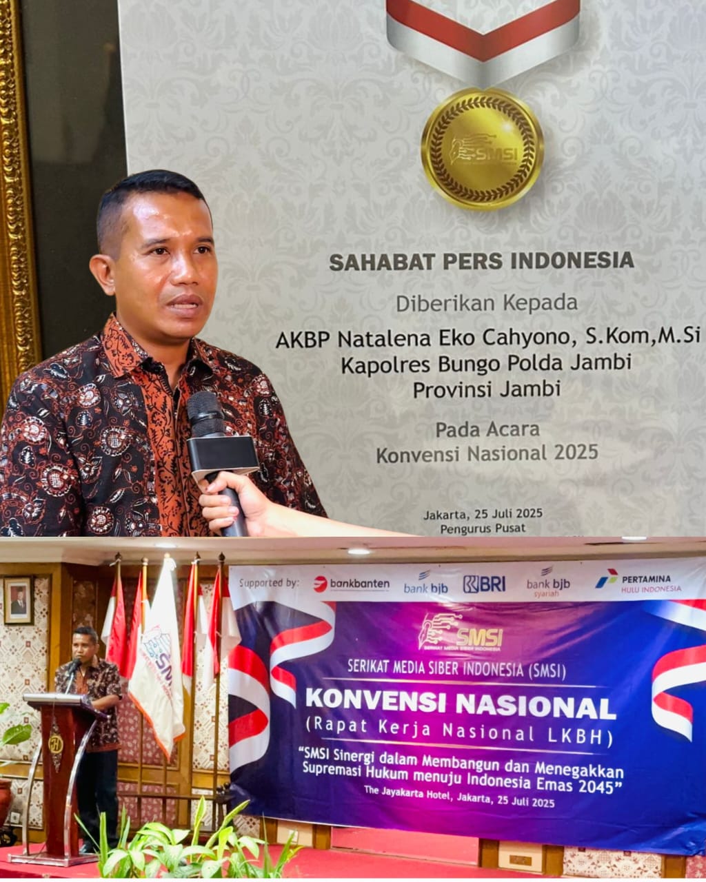 AKBP Natalena Cahyono, Satu-satunya Kapolres Se-Indonesia Terima Penghargaan Dari SMSI Pusat Saat Konvensi Nasional