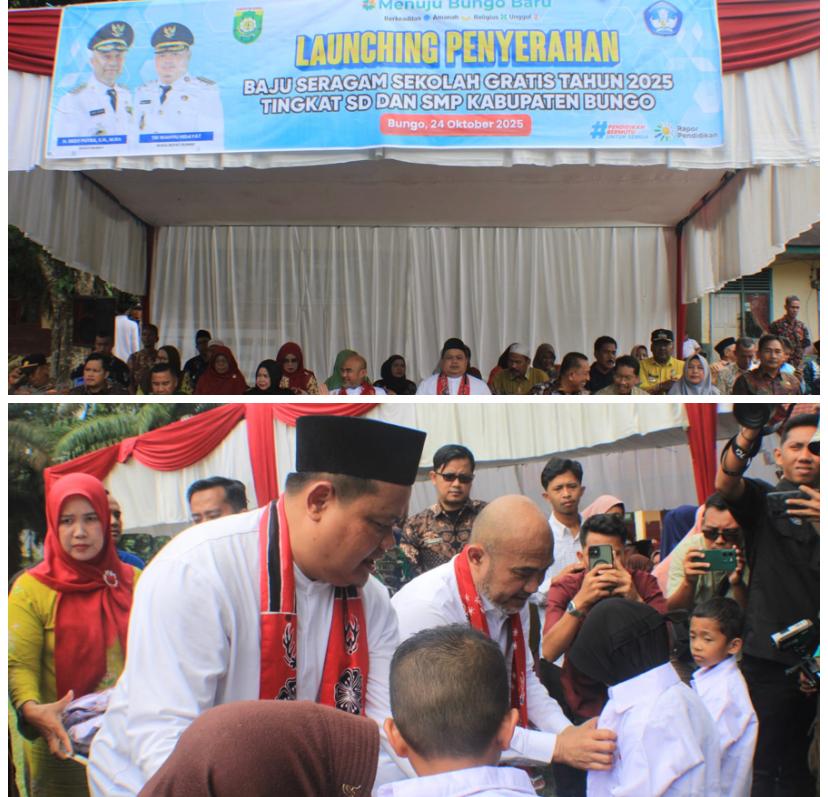 Program Nyata, Bupati Bungo Resmi Launching Seragam Sekolah Gratis Untuk Siswa Baru SD dan SMP