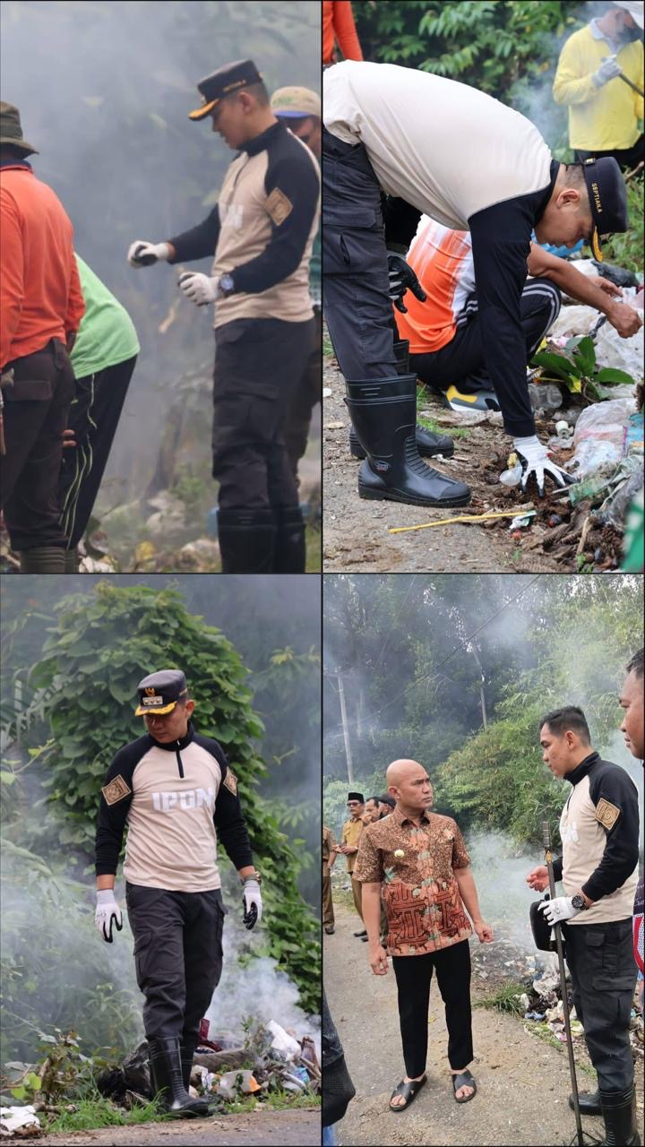 Jaga Kebersihan Lingkungan Dari Sampah, Camat Muko-muko Bathin VII Lakukan Gotong Royong Bersama Kapolsek Beserta Jajaran
