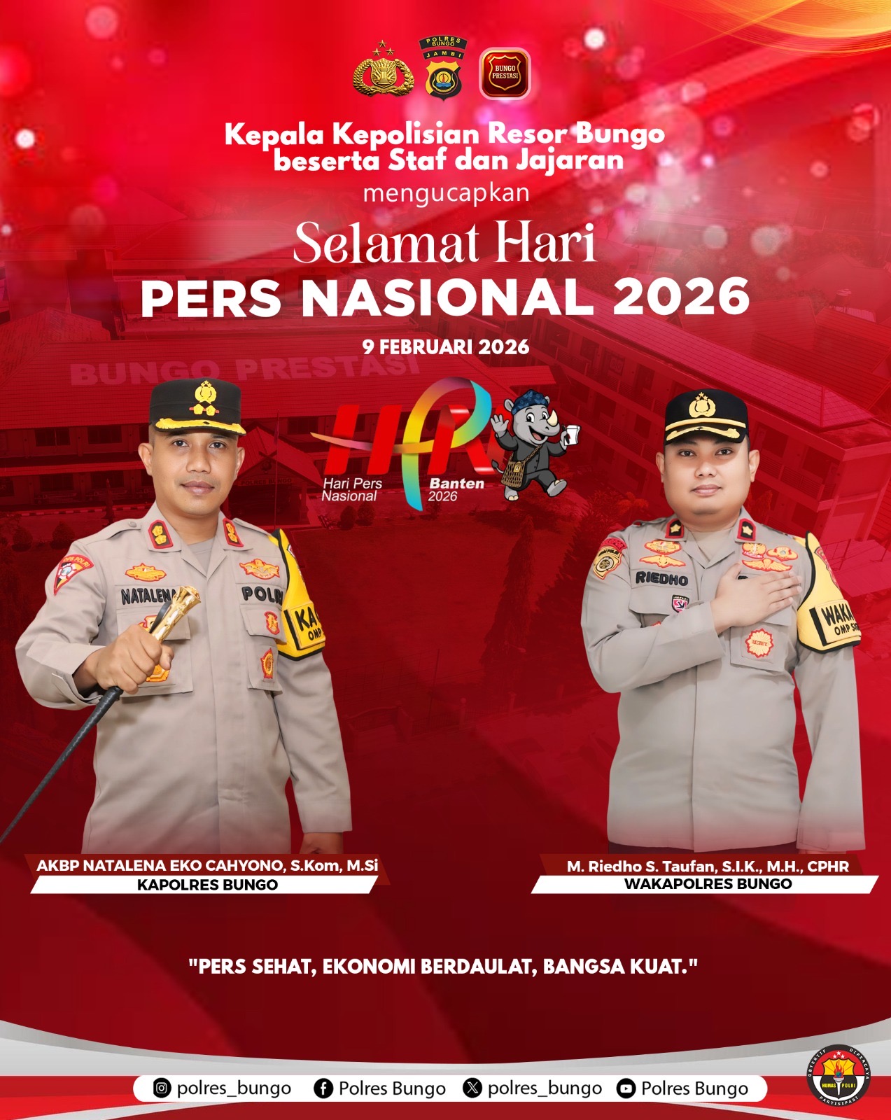 Pentingnya Peran Pers Sebagai Pilar Demokrasi, Kapolres Bungo Beserta Jajaran Mengucapkan Selamat Hari Pers Nasional 2026