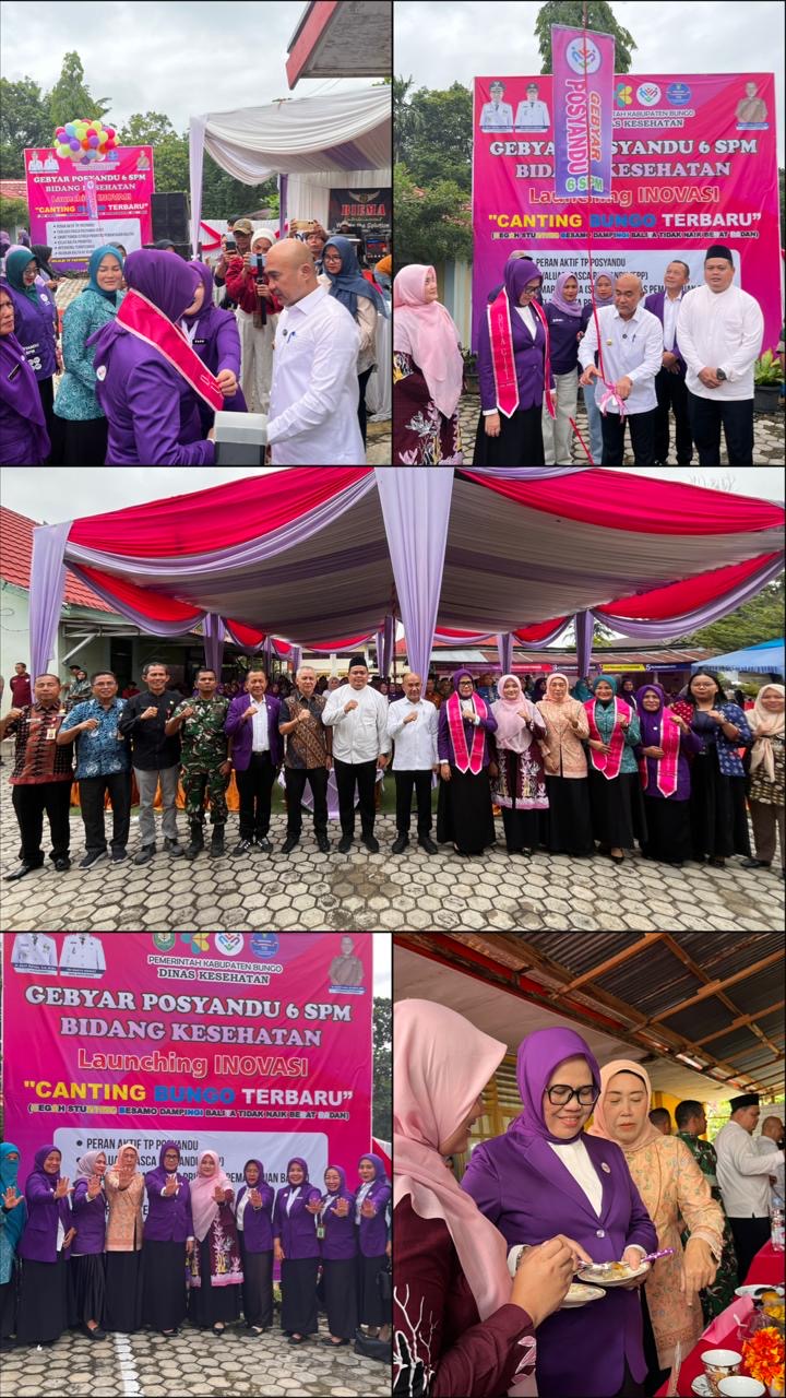 Ketua TP Posyandu Kabupaten Bungo Hj.Elza Kurniawati Hadiri dan Meresmikan Gebyar Posyandu 6 SPM Sekaligus Launching Inovasi “Canting Bungo Terbaru”