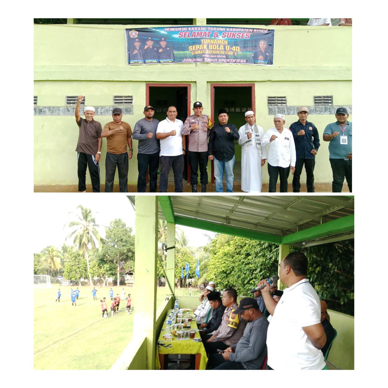 Pengurus Karang Taruna Kabupaten Bungo Hadiri Turnamen Sepakbola U-40 Camat Bathin III Cup di Dusun Lubuk Benteng