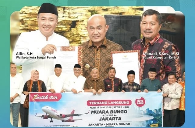 Tingkatkan Pelayanan Transportasi Udara di Kabupaten Bungo, Bupati H.Dedy Putra Tandatangani MoU Maskapai Batik Air Bersama Bupati Kerinci dan Wakot Sungai Penuh